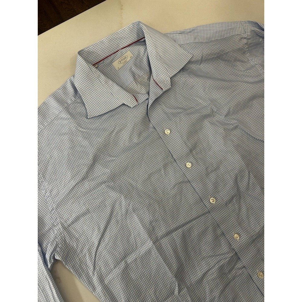 Eton Shirt Mens 18.5 47 Blue Gingham Classic Fit Dress Cotton Long Luxury